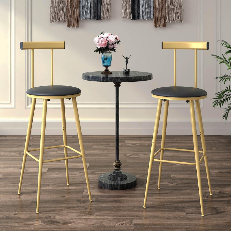 IRCPEN Bar Stools, Set of 2 High Kitchen Barstools, Bar Chairs with Backrest and Footrest, Industrial Counter Stools with PU Soft seat, for Kitchen, Living Room, Pub, Gold Color BS-012GC - Image 4