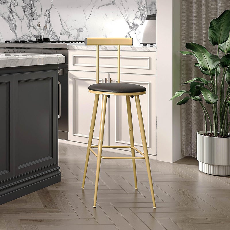 IRCPEN Bar Stools, Set of 2 High Kitchen Barstools, Bar Chairs with Backrest and Footrest, Industrial Counter Stools with PU Soft seat, for Kitchen, Living Room, Pub, Gold Color BS-012GC - Image 5