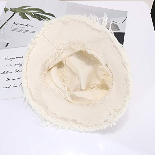 boderier Sun Hats for Women Summer Casual Wide Brim Cotton Bucket Hat Beach Vacation Travel Accessories (Beige) - Image 4
