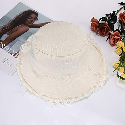 boderier Sun Hats for Women Summer Casual Wide Brim Cotton Bucket Hat Beach Vacation Travel Accessories (Beige) - Image 3