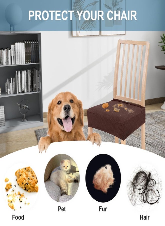 Smiry Stretch Jacquard Seat Covers for Dining Room Chairs Set of 2, Removable Washable Chair Seat Protector Slipcovers, No Rear Covers, Light Chocolate - Image 4