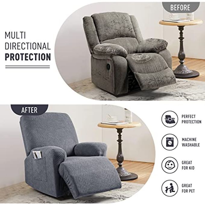 KinCam Recliner Chair Covers, Stretch Reclining Cover, Recliner Sofa Slipcovers Stripe Jacquard Recliner Couch Covers Furniture Protector Covers for Pet Kid (1 Seater, Dark Gray) - Image 3