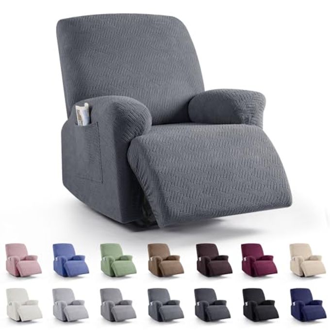 KinCam Recliner Chair Covers, Stretch Reclining Cover, Recliner Sofa Slipcovers Stripe Jacquard Recliner Couch Covers Furniture Protector Covers for Pet Kid (1 Seater, Dark Gray) - Image 1