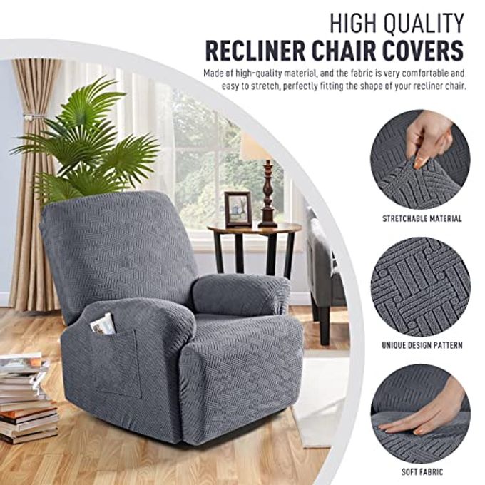 KinCam Recliner Chair Covers, Stretch Reclining Cover, Recliner Sofa Slipcovers Stripe Jacquard Recliner Couch Covers Furniture Protector Covers for Pet Kid (1 Seater, Dark Gray) - Image 5