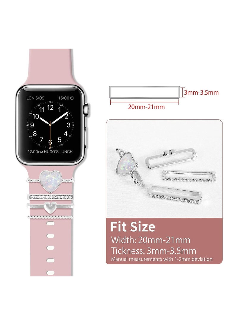 Captaintech Watch Band Charms Apple Watch, Women Watchband Heart Diamond Loops 38mm 40mm 41mm 42mm 44mm 45mm, Watch Band Accessories for iWatch Series se 8 7 6 5 4 3 2, 4Pcs (No Watch Band) - Image 5