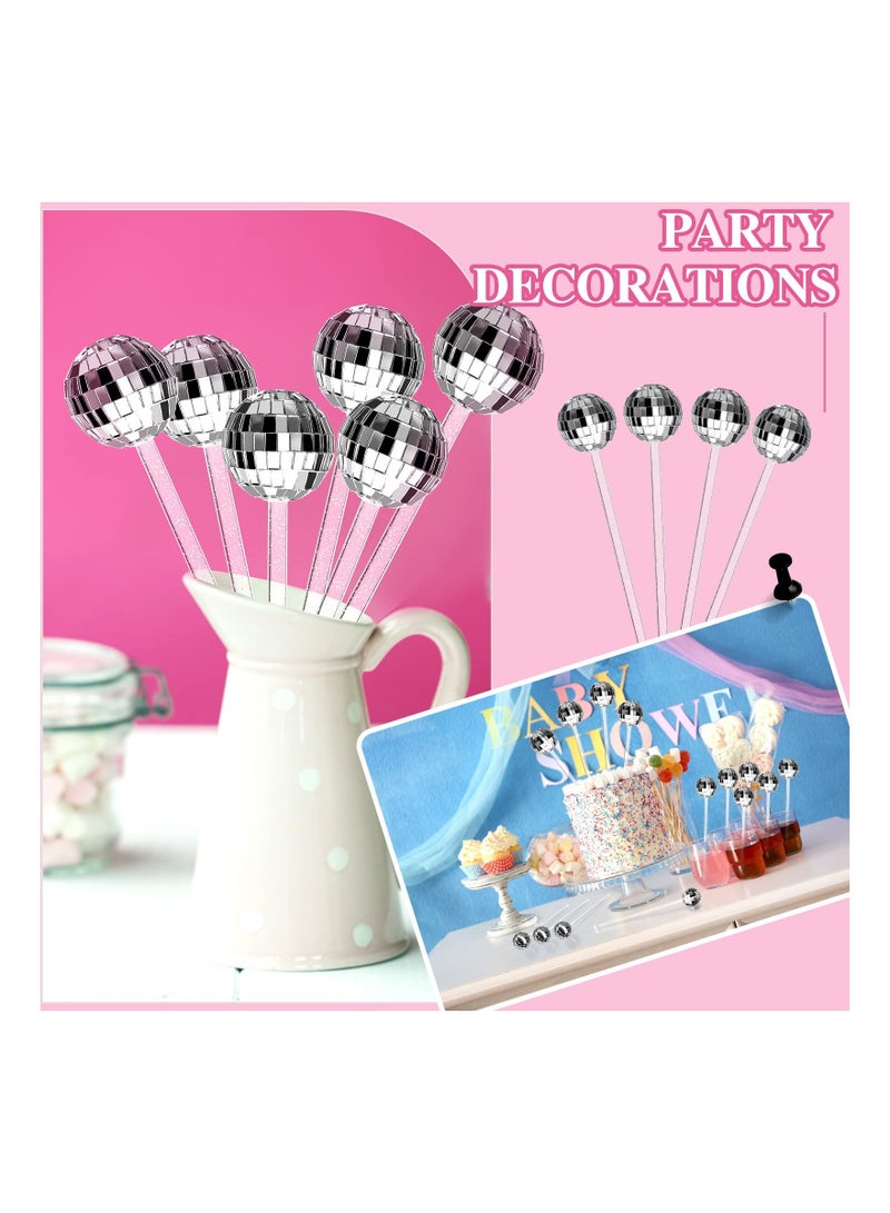 Excefore 24 Pcs Disco Balls Cocktail Stirrers, Plastic Round Top Swizzle Sticks, Cake Pops Mirror Ball Coffee Beverage Stirrers for Home/Bar/Coffee Shop Use/Cafe (Transparent) - Image 3