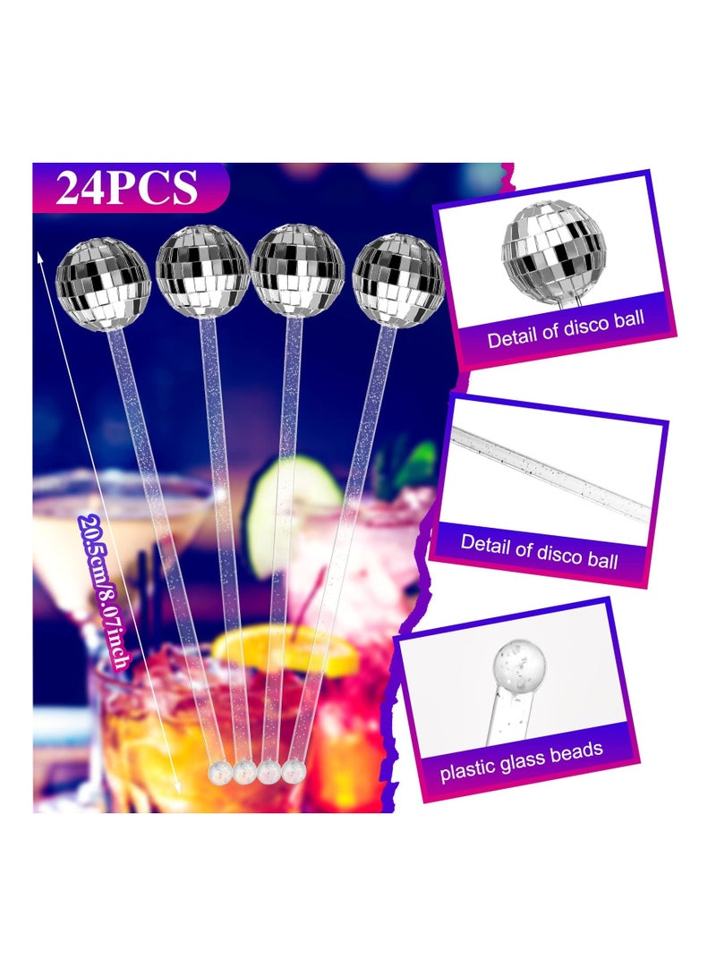 Excefore 24 Pcs Disco Balls Cocktail Stirrers, Plastic Round Top Swizzle Sticks, Cake Pops Mirror Ball Coffee Beverage Stirrers for Home/Bar/Coffee Shop Use/Cafe (Transparent) - Image 4