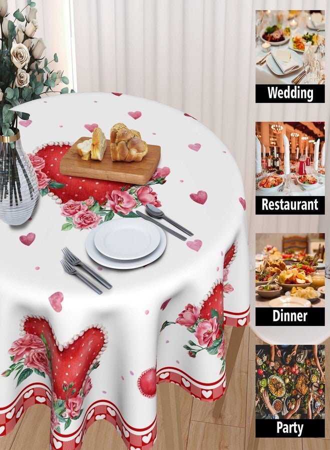 Giwawa Valentines Day Round Tablecloth 60 Inch, Red Pink Hearts Rose Flower Circular Table Cloth with Check Plaid, Love Watercolor Romantic Table Cover for Kitchen Dining Anniversary Decor - Image 4