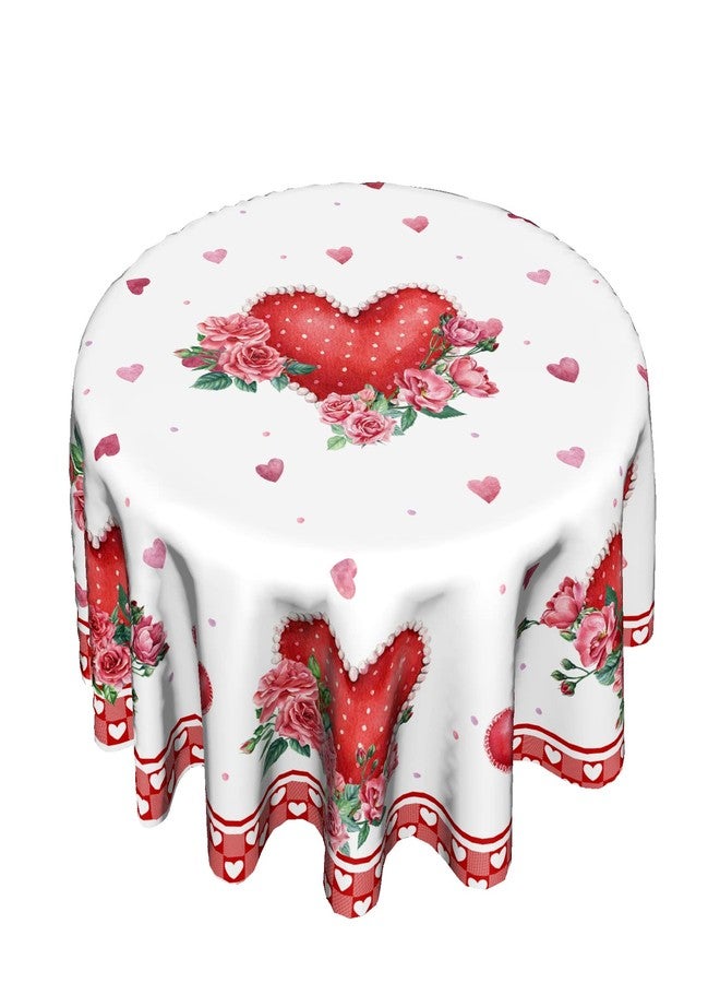 Giwawa Valentines Day Round Tablecloth 60 Inch, Red Pink Hearts Rose Flower Circular Table Cloth with Check Plaid, Love Watercolor Romantic Table Cover for Kitchen Dining Anniversary Decor - Image 1