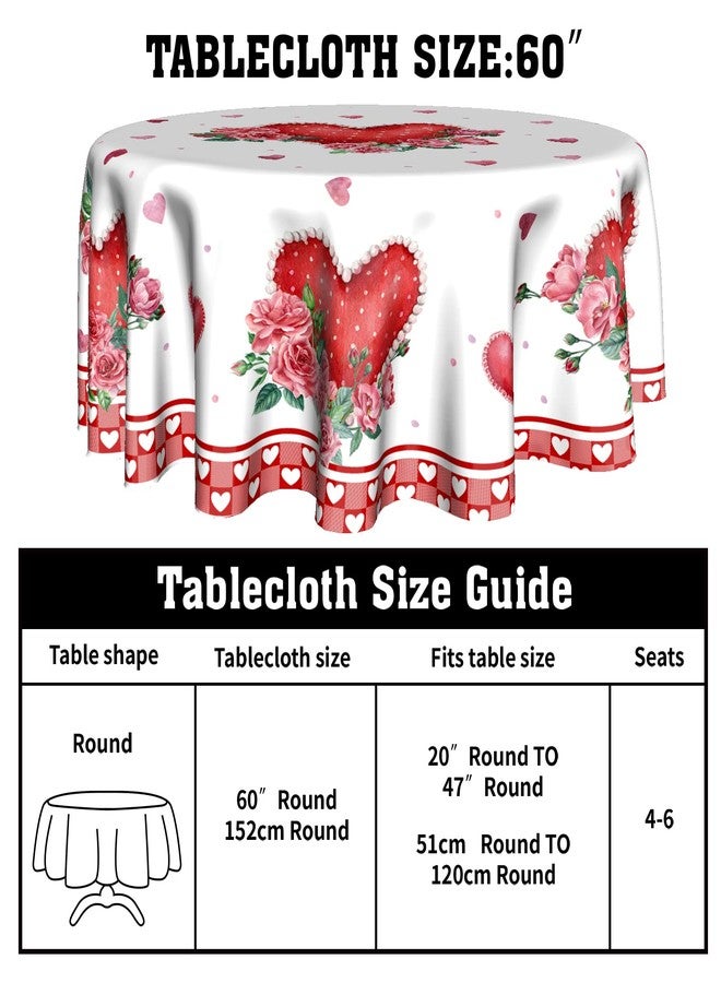 Giwawa Valentines Day Round Tablecloth 60 Inch, Red Pink Hearts Rose Flower Circular Table Cloth with Check Plaid, Love Watercolor Romantic Table Cover for Kitchen Dining Anniversary Decor - Image 2