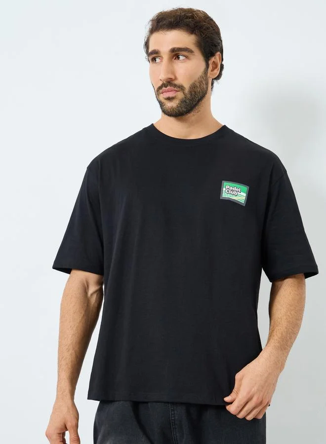 Styli Men Black Graphic Oversized T-Shirt
