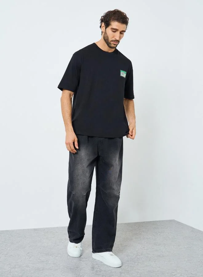 Styli Men Black Graphic Oversized T-Shirt
