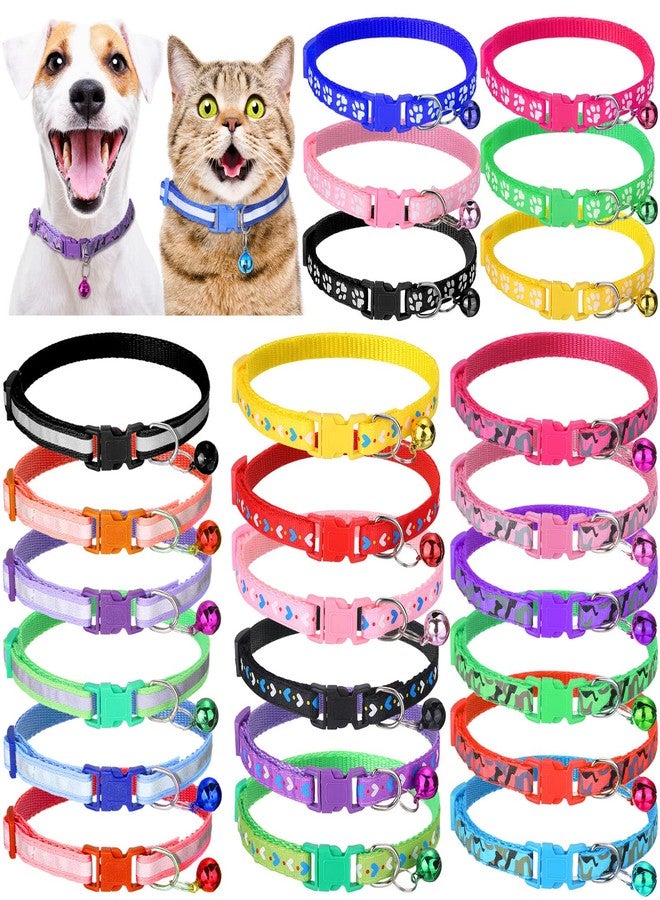 Yunsailing 24 Pcs Cat Collars with Bells for Litter Cat Puppy Soft Nylon Whelping Adjustable Reflective Kitten Collars for Newborn Pets Dogs Kitten, Assorted Colors - Image 1