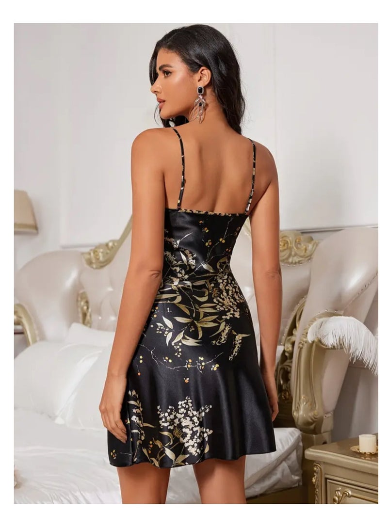 Night Gown for Women Floral Print Elegant Satin Sleepwear Night Dress for Ladies - Image 4