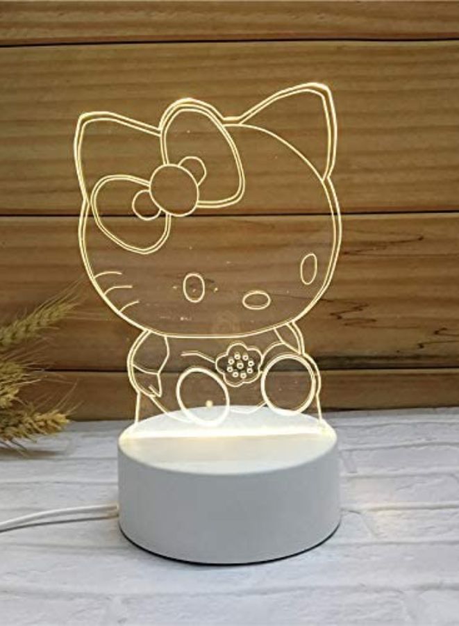 Fatio Kitty 3D LED Acrylic Night Light | USB & Battery Powered Bedroom Table Lamp | 20 x 20 x 11 cm - Image 1