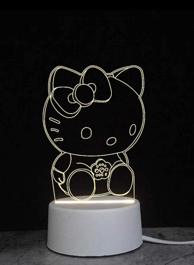Fatio Kitty 3D LED Acrylic Night Light | USB & Battery Powered Bedroom Table Lamp | 20 x 20 x 11 cm - Image 2