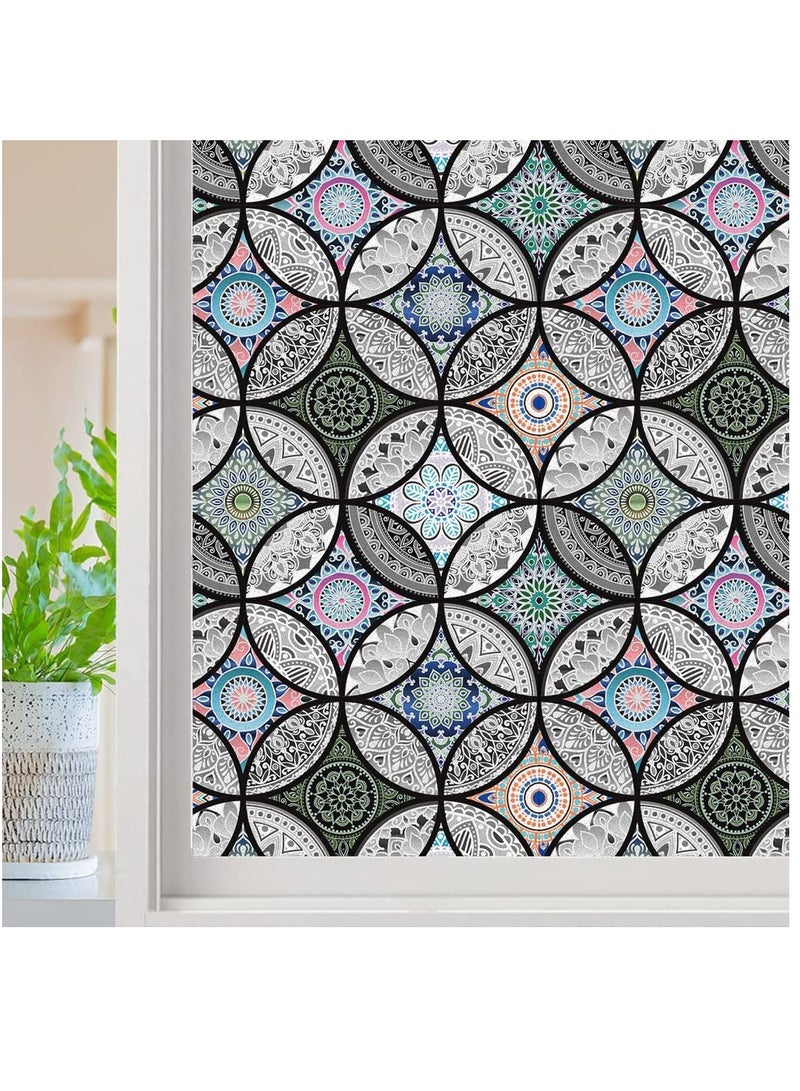 Non-Adhesive Static Cling Decorative Window Film - Stained Glass Privacy Film for Bathroom Shower Doors, UV Protection & Heat Control (45x200cm) - Image 1