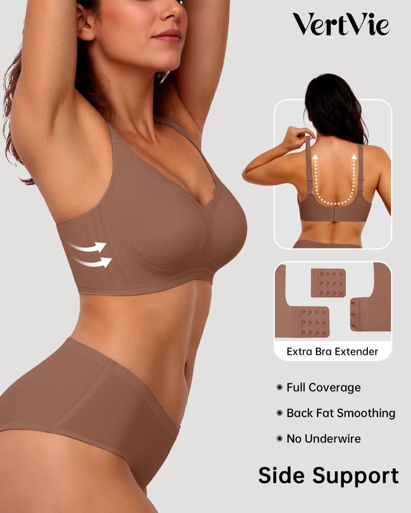 Vertvie Women's Seamless Bras No Underwire Scalloped Push Up Bras Soft Wireless Comfort Bralettes Full Coverage Everyday Bra (Coffee,Medium) - Image 3