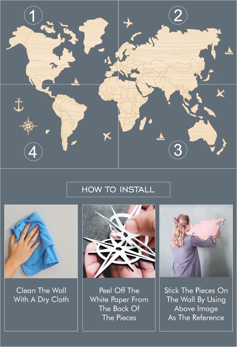 AD INFINITUM® 3D Wooden World map | Home Decor | Office Decor | a great gift for travellers | wall decor (Country Borders Without Name, 3 x 2 feet) - Image 5