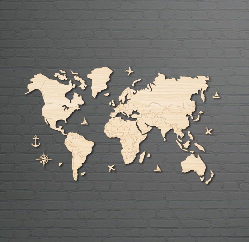 AD INFINITUM® 3D Wooden World map | Home Decor | Office Decor | a great gift for travellers | wall decor (Country Borders Without Name, 3 x 2 feet) - Image 1