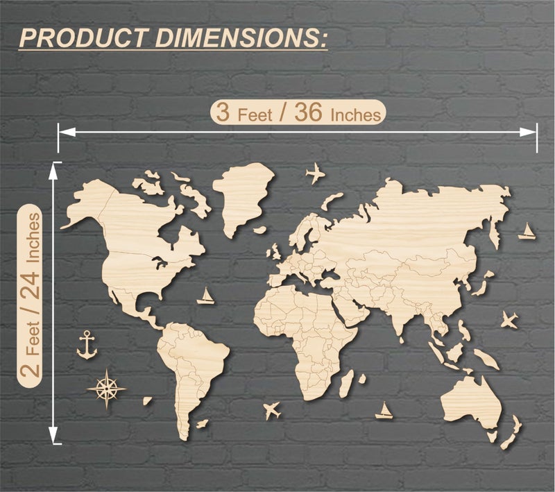AD INFINITUM® 3D Wooden World map | Home Decor | Office Decor | a great gift for travellers | wall decor (Country Borders Without Name, 3 x 2 feet) - Image 3