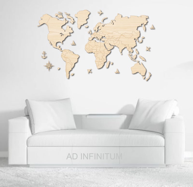 AD INFINITUM® 3D Wooden World map | Home Decor | Office Decor | a great gift for travellers | wall decor (Country Borders Without Name, 3 x 2 feet) - Image 2