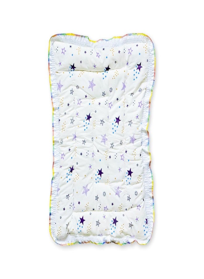 Rudra Creation Cotton Baby Bedding Set with Floral Print, Quilted Mat with Ruffled Border, White and Blue - Image 1
