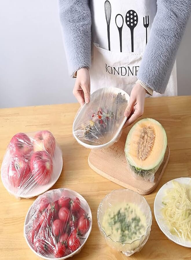 Disposable Plastic Food Bags, Elastic Food Covers for Fruit Bowls, Kitchen Storage Cups, Fresh Keeping Bags (100 Count) - Bigwei Belle