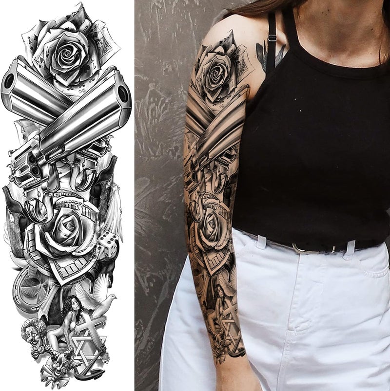 Briyhose Chemical free Military Temporary Tattoo Sleeves, Full Arm Large War Soldier Fake Tattoos Sleeve For Men Women Adult, Black Long Lasting Patriotic Warrior Temp Tatoo Sticker Leg Body Art Makeup, 6-Sheet Budget global standard quality - Image 4