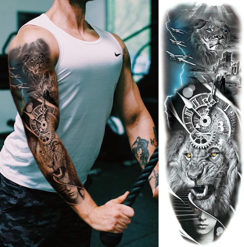 Briyhose Chemical free Military Temporary Tattoo Sleeves, Full Arm Large War Soldier Fake Tattoos Sleeve For Men Women Adult, Black Long Lasting Patriotic Warrior Temp Tatoo Sticker Leg Body Art Makeup, 6-Sheet Budget global standard quality - Image 2