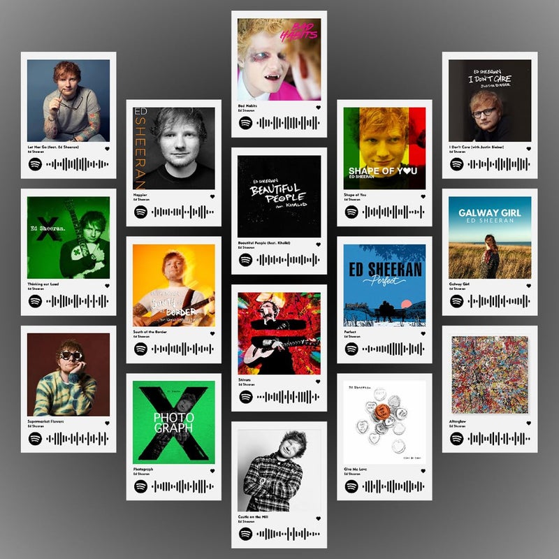 INDOARTNET Ed Sheeran Photocards Ed Sheeran Songs Mini Poster Kit Set of 16 Ed Sheeran Perfect Shape of You Songs Size 8 x 6 cm Posters for Phone Accessories Bedroom Office room decoration