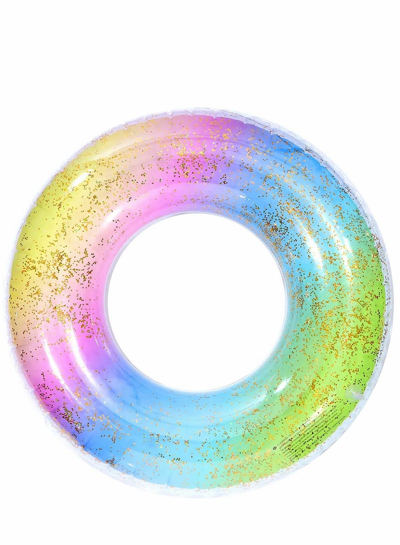 SOLARAE 2 PCS Swim Rings for Adults & Kids, Inflatable Rainbow Glitter Pool Floats Swim Ring Summer Party Lounge Raft Inflatable Inner Tubes Toys for for Swimming Pool Party Decorations (Glitter Star) - Image 2
