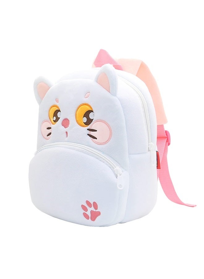 Cute Toddler Backpack,Cartoon Cute Animal Plush Backpack Toddler Mini School Bag for Kids Age 2-4 Years Old(White Cat)  - Image 1