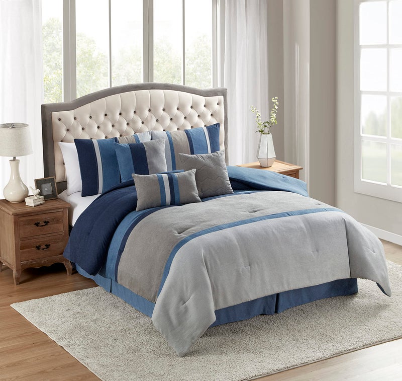 Sweet Home Collection Queen Comforter Set Ultra Soft Faux Suede Fashion Bedding Sets with Shams Throw Pillows and Bed Skirt Queen Denim 