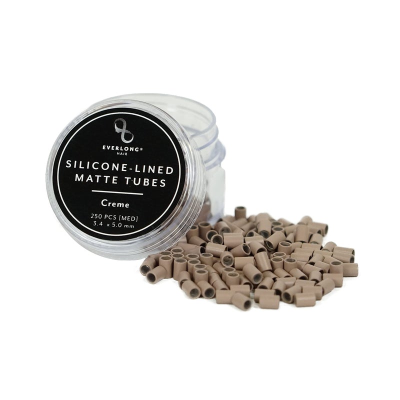 SiliconeLined Matte Tubes By Everlong Hair  Professional 4Layer Coated Beads Micro Links Rings  Made with Copper and Silicone Lining for ITip Remy Human Hair Extensions Medium 250 pcs Creme