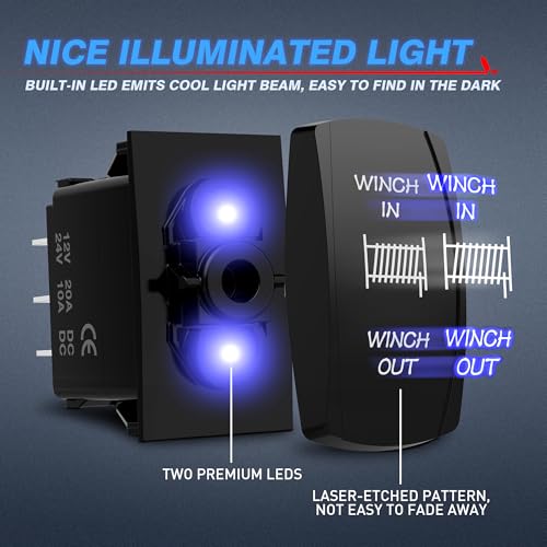 MICTUNING LS09901 7 Pin Momentary Laser Rocker Switch Winch in/Out, 20 Amp/12V, Black - Image 2