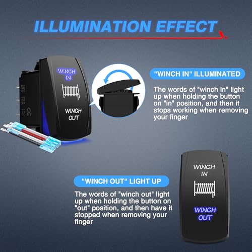 MICTUNING LS09901 7 Pin Momentary Laser Rocker Switch Winch in/Out, 20 Amp/12V, Black - Image 3