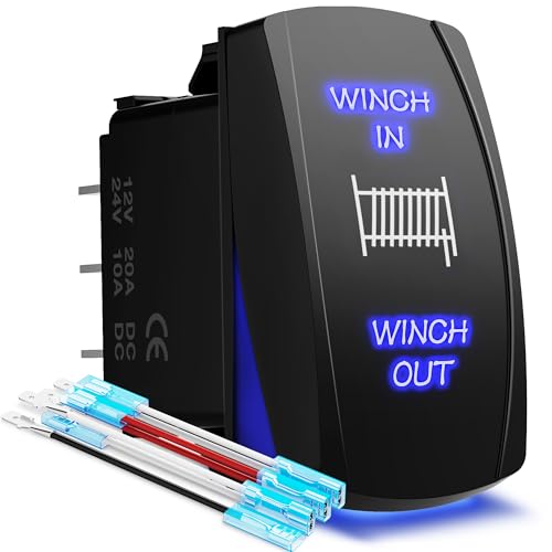 MICTUNING LS09901 7 Pin Momentary Laser Rocker Switch Winch in/Out, 20 Amp/12V, Black - Image 1