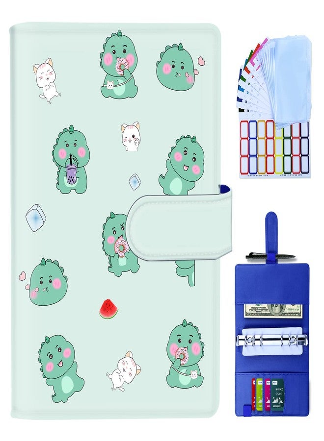VINEBURY Budget Binder, A6 PU Leather Budget Binder with Zipper Envelopes, Cash Envelopes for Budgeting Money Organizer for Money Saving Planner Book Cover -Cute Dinosaurs - Image 1