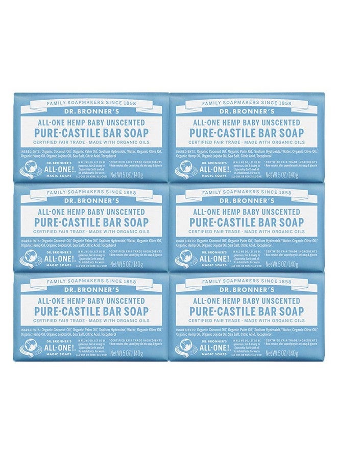Dr. Bronner's - Pure-Castile Bar Soap (Baby Unscented, 5 oz, 6-Pack) - Made with Regenerative Organic Oils, For Face, Body & Hair, Gentle for Sensitive Skin - Vegan Soap Bar for Men & Women - Image 1