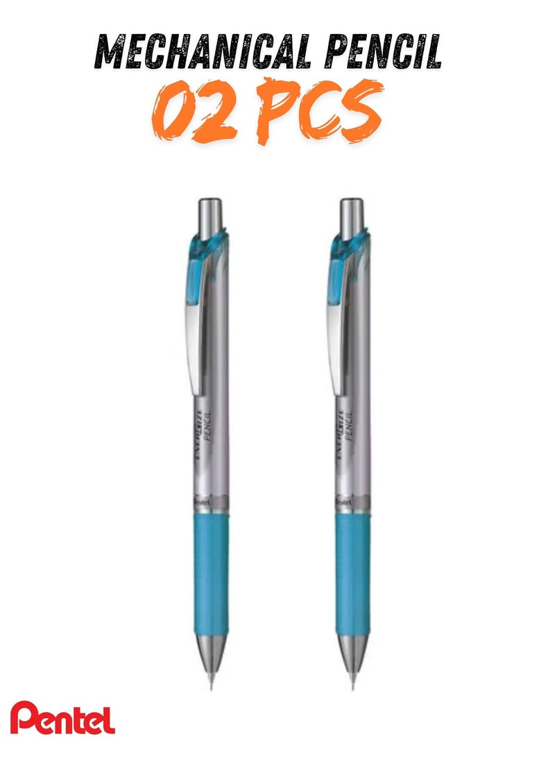 بنتل Pentel Mechanical 0.5mm Pencil 02 Pcs , Energize, , Silver & Sky Blue (PL75-S) - Image 1