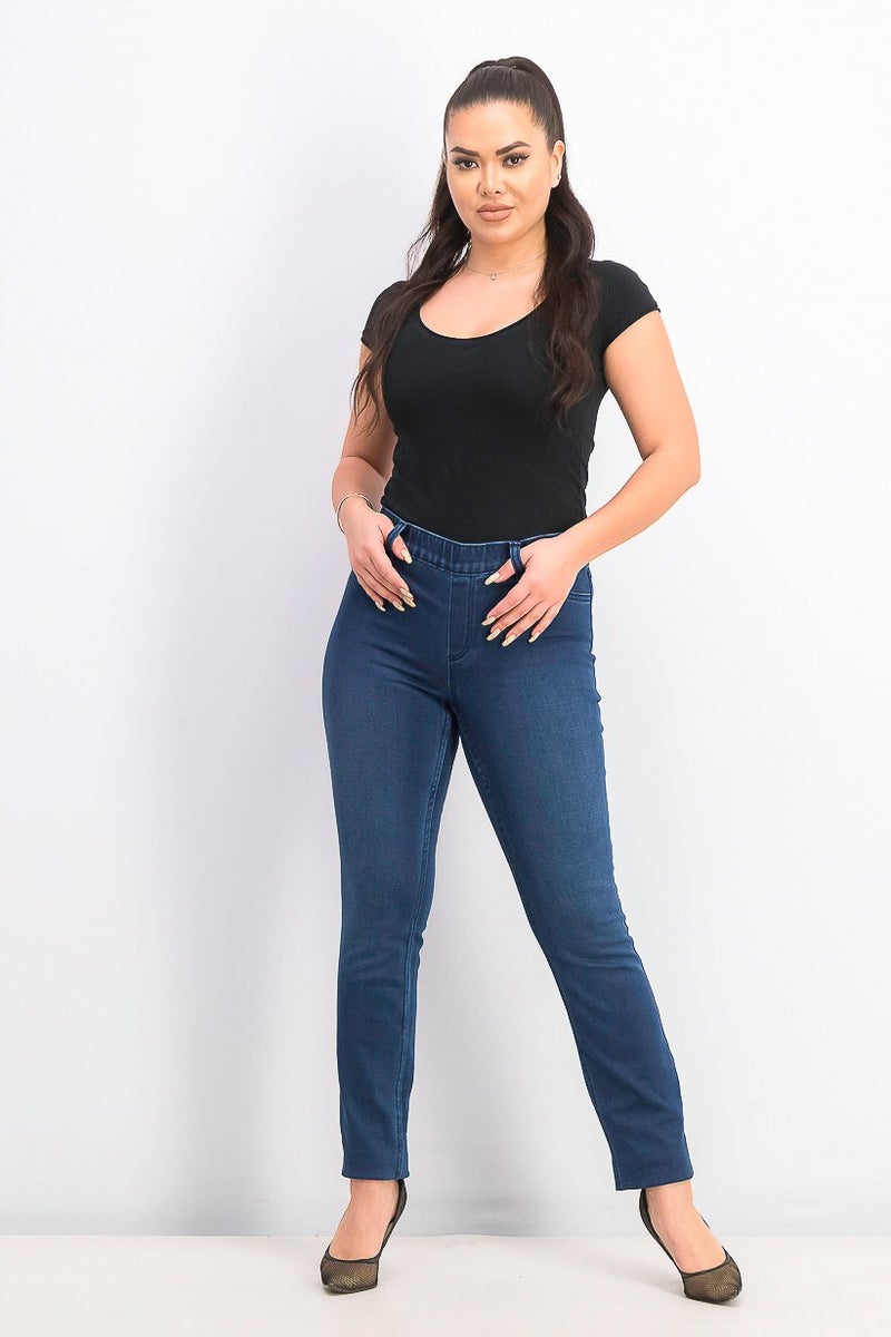 Tchibo Women Regular Fit Plain Straight Leg Pants, Blue - Image 2