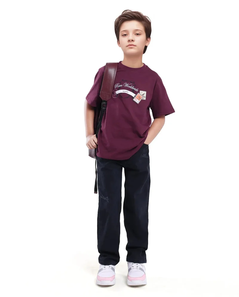 رير ونز Rare Ones Kids Lea Black Cotton Solid Button And Zip Closure Wide Leg Fit Jeans