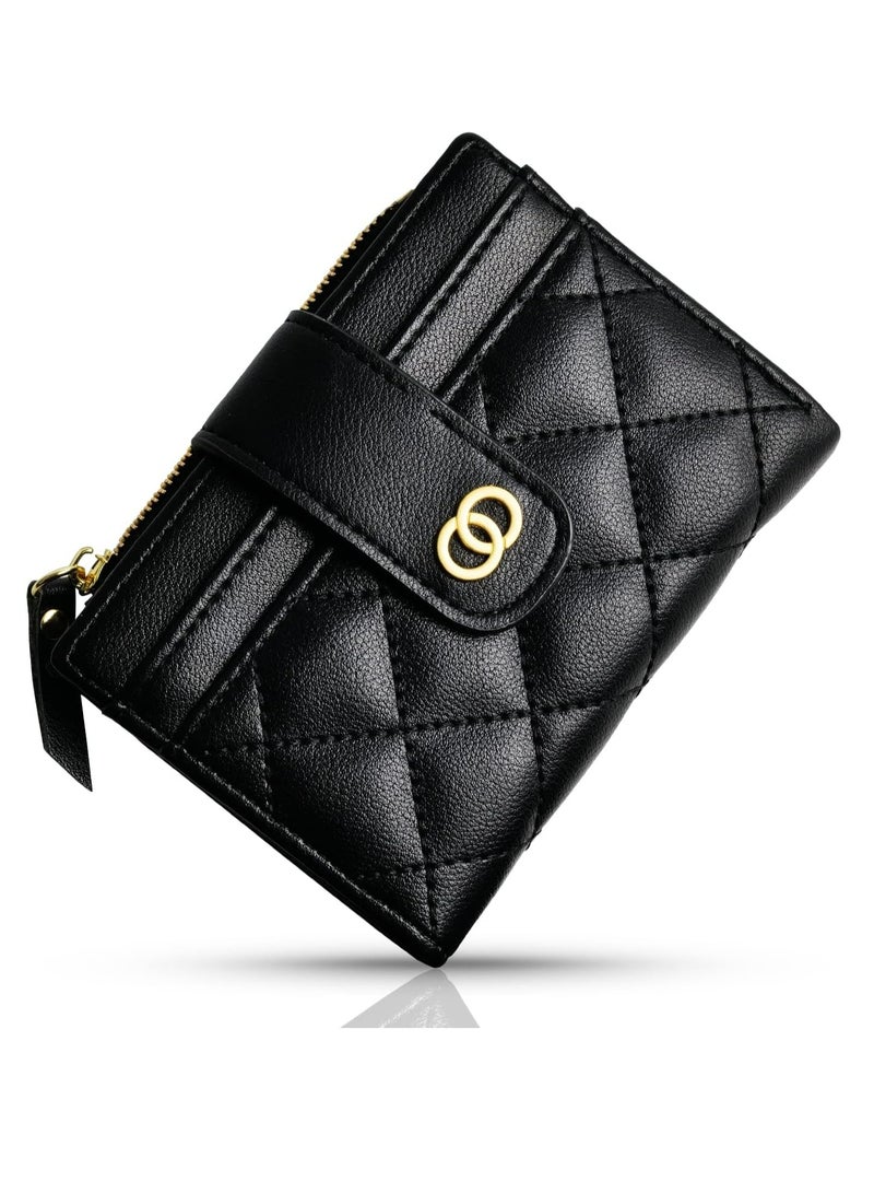 Oasisgalore Small Wallets Credit Card Holder Wallets Bifold Wallet Mini Coin Purse With ID Window(Black) - Image 1