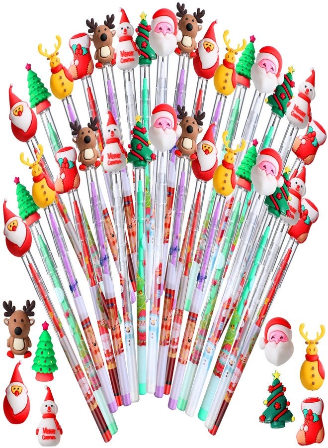Funrous 32 Pcs Christmas Pencils Christmas Multi Point Pencils with Santa Xmas Tree Deer and Snowman Xmas Stationery for Gifts Supplies - Image 1