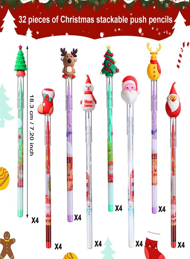 Funrous 32 Pcs Christmas Pencils Christmas Multi Point Pencils with Santa Xmas Tree Deer and Snowman Xmas Stationery for Gifts Supplies - Image 2