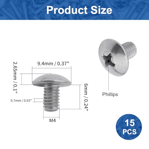 MroMax 15Pcs M4 x 6mm Truss Head Phillips Machine Screws for Cabinet Drawer Knob Pull Handle, 304 Stainless Steel 18-8, Fully Thread, Metric Silver Gray Cross Head Screws Bolts - Image 2