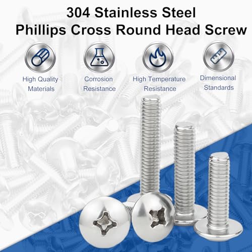 MroMax 15Pcs M4 x 6mm Truss Head Phillips Machine Screws for Cabinet Drawer Knob Pull Handle, 304 Stainless Steel 18-8, Fully Thread, Metric Silver Gray Cross Head Screws Bolts - Image 3