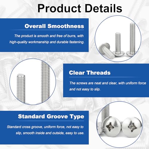 MroMax 15Pcs M4 x 6mm Truss Head Phillips Machine Screws for Cabinet Drawer Knob Pull Handle, 304 Stainless Steel 18-8, Fully Thread, Metric Silver Gray Cross Head Screws Bolts - Image 5