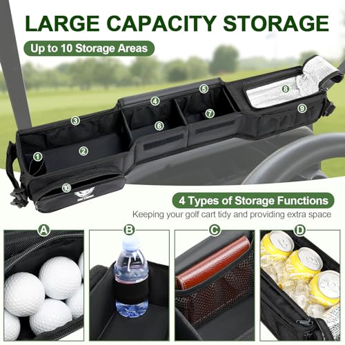 SKYJDM Foldable Golf Cart Inner Front Storage Basket 1680D OxfordFabric Universal NoDrilling Golf Cart Dash Organizer Compatible with EZGO Club Car Drive Kandi Yamaha - Image 3